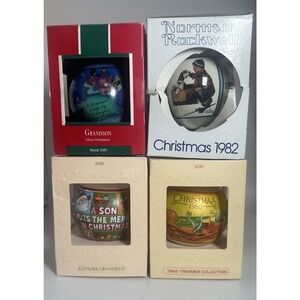 Lot 4 Hallmark & Norman Rockwell Christmas Ornaments (1980, 1981, 1982, 1989)